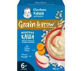 Cereale GERBER® cu lapte  Ovăz și Grâu cu Morcov și Mere, 240g 